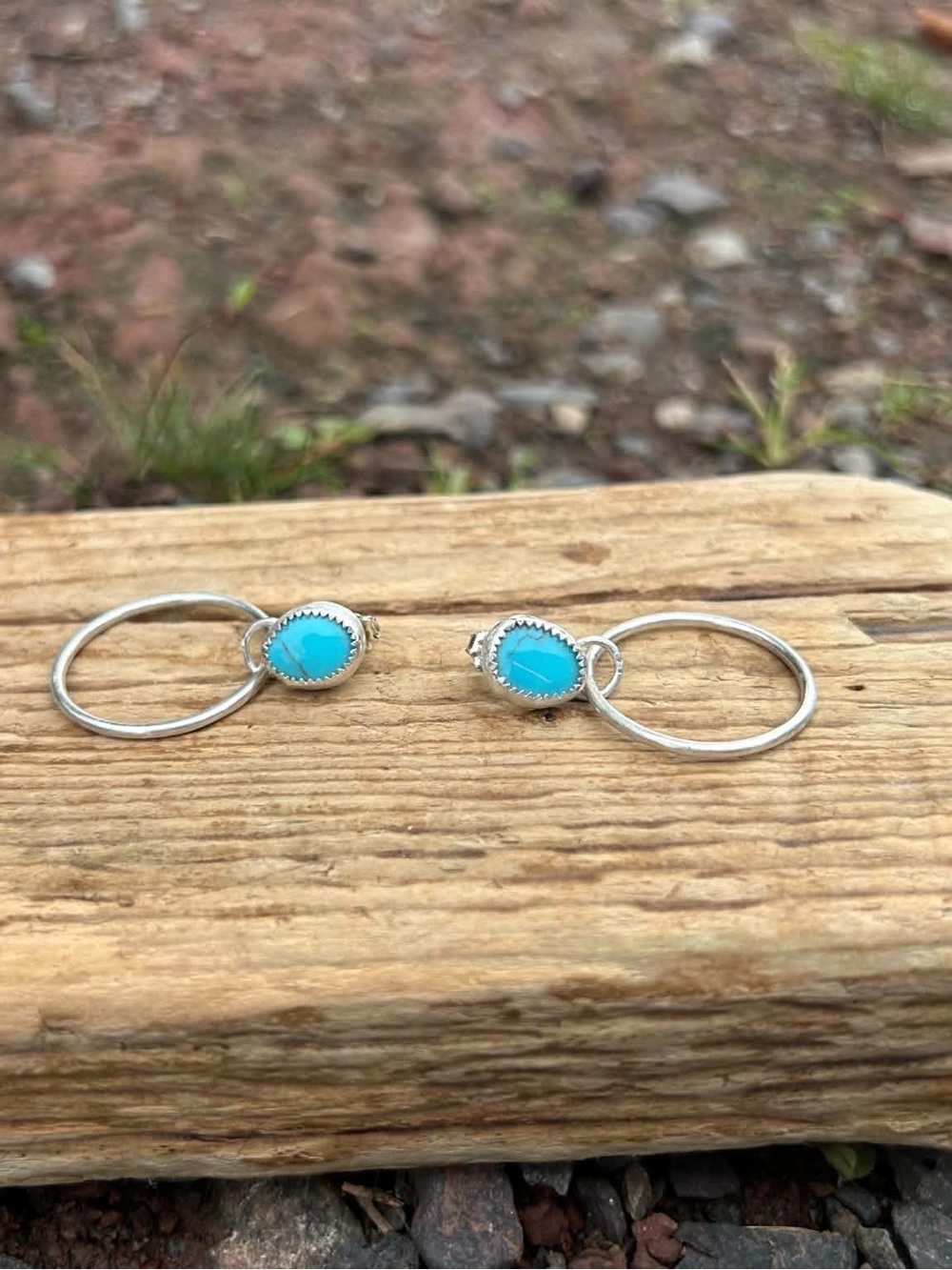 Turquoise and Sterling Silver Hoop Drop Earrings